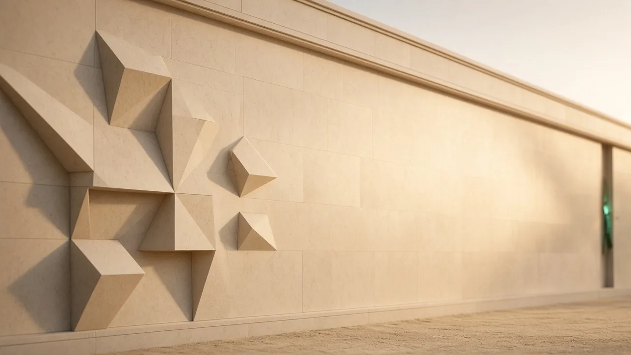 Façade en pierre avec un relief géométrique